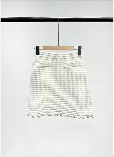 Women's Summer Beaded Knit Set - Hollow Out Sweater & Tiered Skirt
