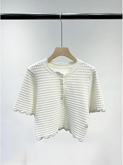 Women's Summer Beaded Knit Set - Hollow Out Sweater & Tiered Skirt