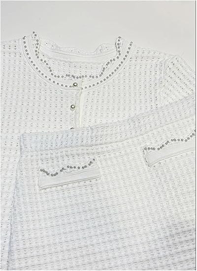 Women's Summer Beaded Knit Set - Hollow Out Sweater & Tiered Skirt