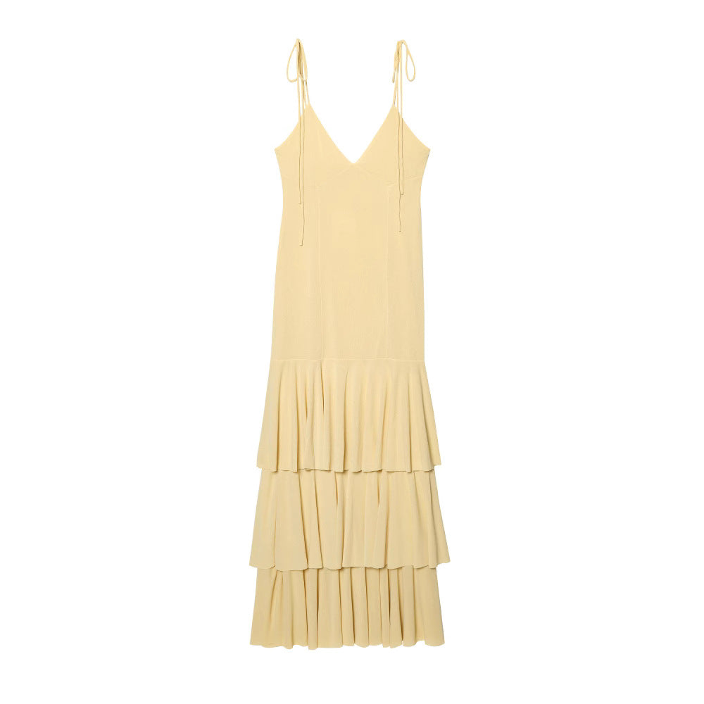 Stacked decorative backless camisole dress for women