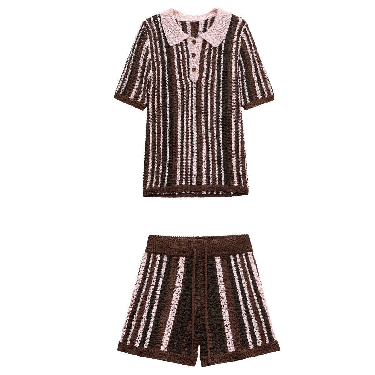 Striped Knitted Top+Knitted Shorts Set for Women